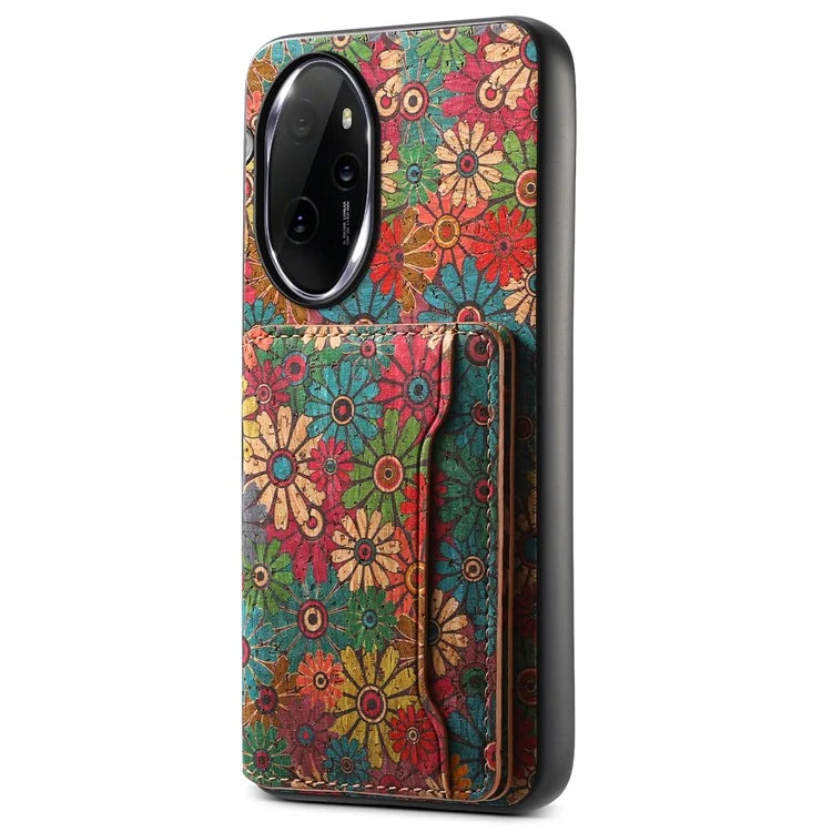 For Honor 100 Pro 5G Case Floral Pattern Card Slot Kickstand PU+TPU+PC Phone Cover