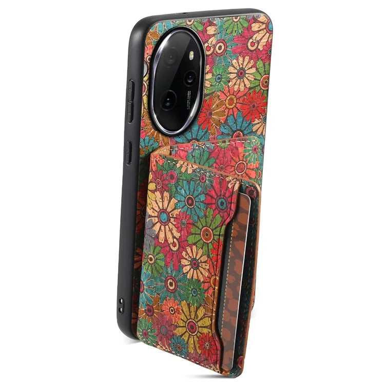 For Honor 100 Pro 5G Case Floral Pattern Card Slot Kickstand PU+TPU+PC Phone Cover