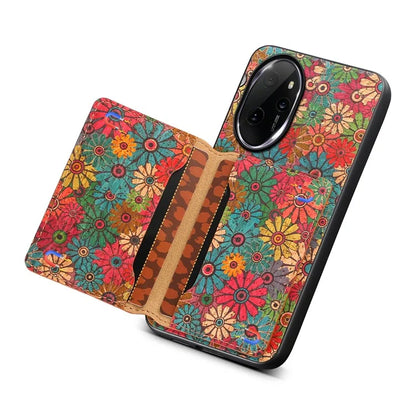 For Honor 100 Pro 5G Case Floral Pattern Card Slot Kickstand PU+TPU+PC Phone Cover