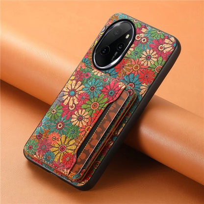 For Honor 100 Pro 5G Case Floral Pattern Card Slot Kickstand PU+TPU+PC Phone Cover