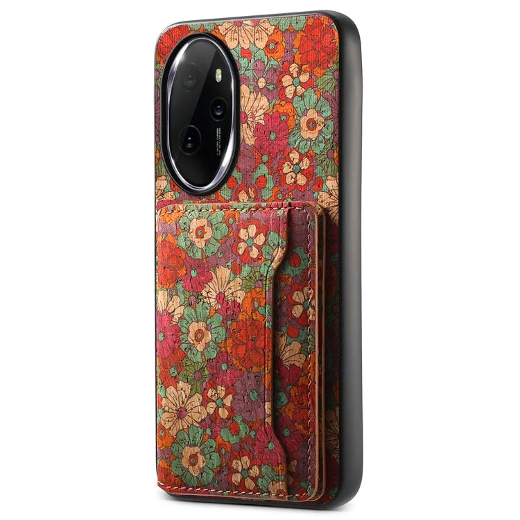 For Honor 100 Pro 5G Case Floral Pattern Card Slot Kickstand PU+TPU+PC Phone Cover