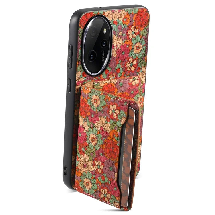 For Honor 100 Pro 5G Case Floral Pattern Card Slot Kickstand PU+TPU+PC Phone Cover