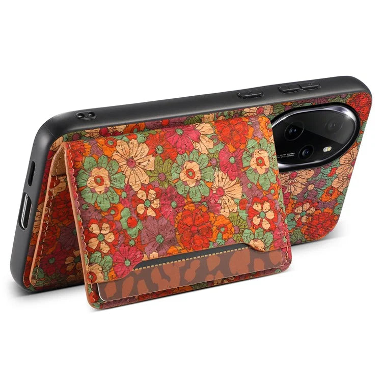 For Honor 100 Pro 5G Case Floral Pattern Card Slot Kickstand PU+TPU+PC Phone Cover