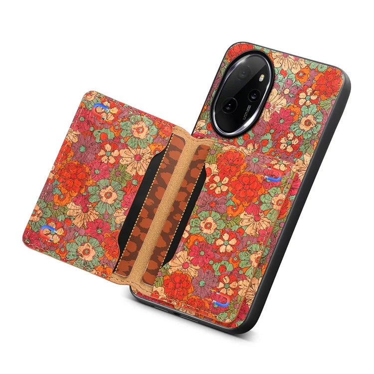 For Honor 100 Pro 5G Case Floral Pattern Card Slot Kickstand PU+TPU+PC Phone Cover