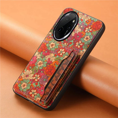 For Honor 100 Pro 5G Case Floral Pattern Card Slot Kickstand PU+TPU+PC Phone Cover