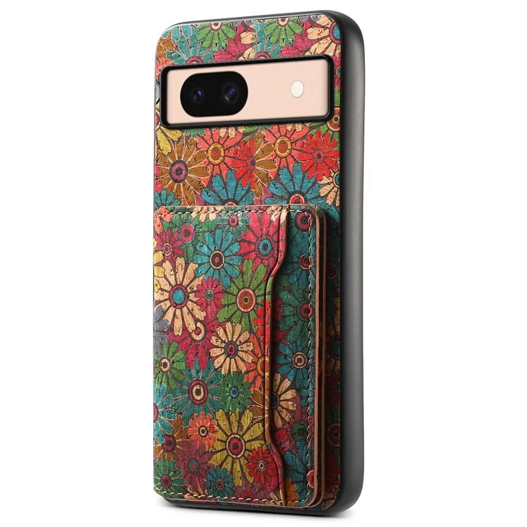 For Google Pixel 8a Case Leather Card Holder Phone Cover Floral Flower Pattern