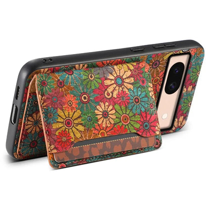 For Google Pixel 8a Case Leather Card Holder Phone Cover Floral Flower Pattern
