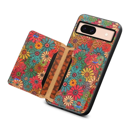 For Google Pixel 8a Case Leather Card Holder Phone Cover Floral Flower Pattern