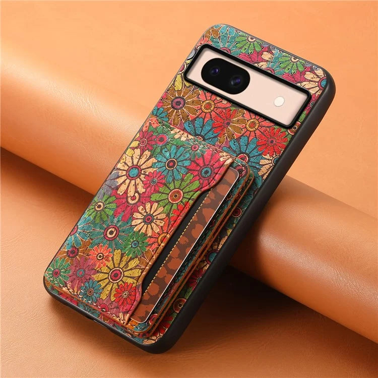 For Google Pixel 8a Case Leather Card Holder Phone Cover Floral Flower Pattern