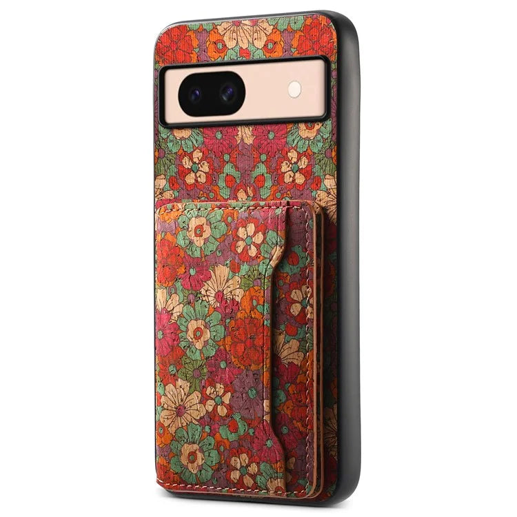 For Google Pixel 8a Case Leather Card Holder Phone Cover Floral Flower Pattern