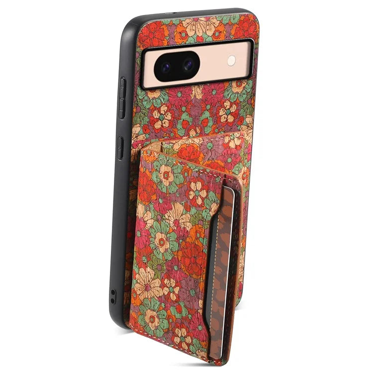 For Google Pixel 8a Case Leather Card Holder Phone Cover Floral Flower Pattern