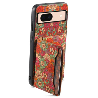 For Google Pixel 8a Case Leather Card Holder Phone Cover Floral Flower Pattern
