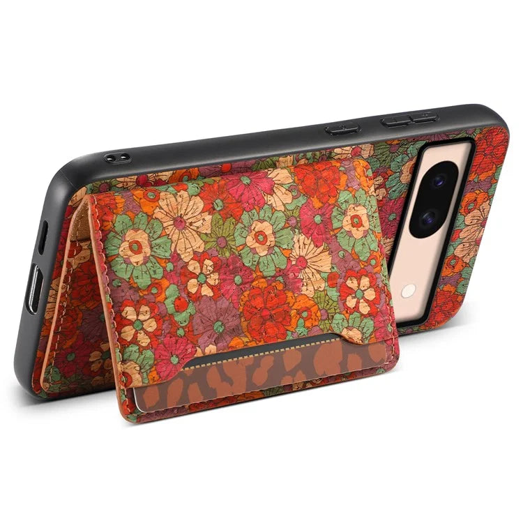 For Google Pixel 8a Case Leather Card Holder Phone Cover Floral Flower Pattern