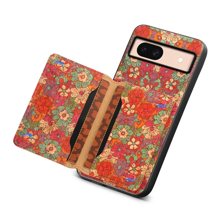For Google Pixel 8a Case Leather Card Holder Phone Cover Floral Flower Pattern