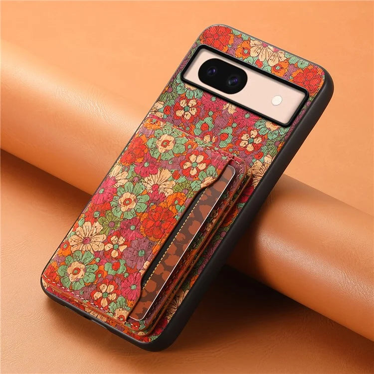 For Google Pixel 8a Case Leather Card Holder Phone Cover Floral Flower Pattern