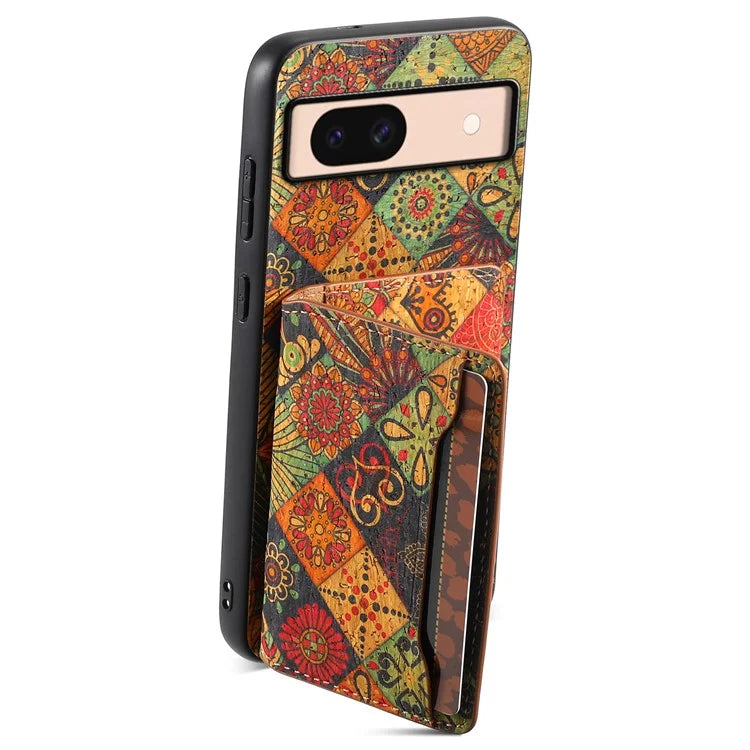 For Google Pixel 8a Case Leather Card Holder Phone Cover Floral Flower Pattern