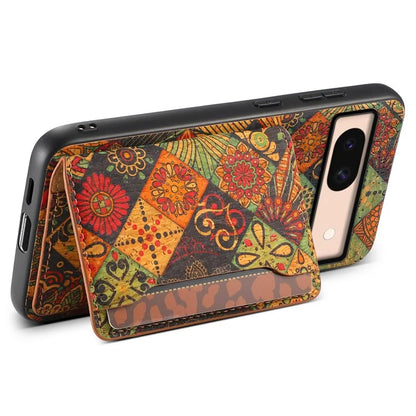 For Google Pixel 8a Case Leather Card Holder Phone Cover Floral Flower Pattern