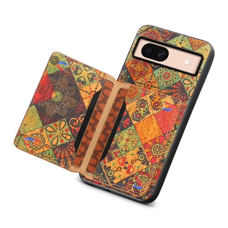 For Google Pixel 8a Case Leather Card Holder Phone Cover Floral Flower Pattern