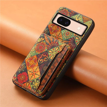 For Google Pixel 8a Case Leather Card Holder Phone Cover Floral Flower Pattern