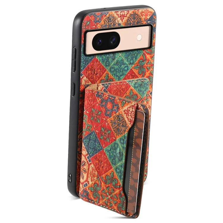 For Google Pixel 8a Case Leather Card Holder Phone Cover Floral Flower Pattern