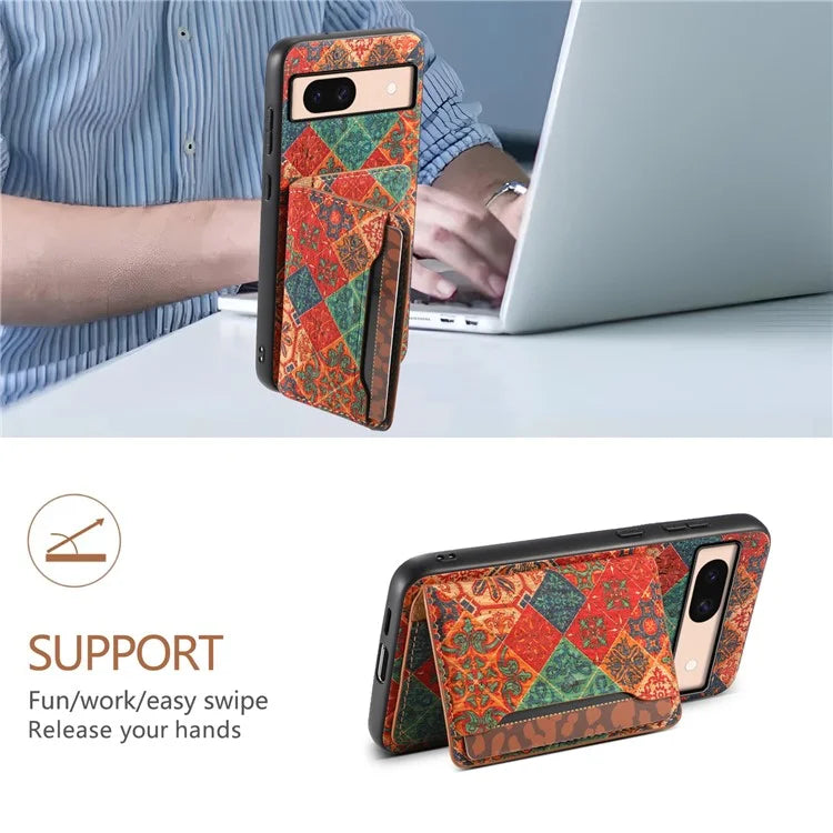 For Google Pixel 8a Case Leather Card Holder Phone Cover Floral Flower Pattern