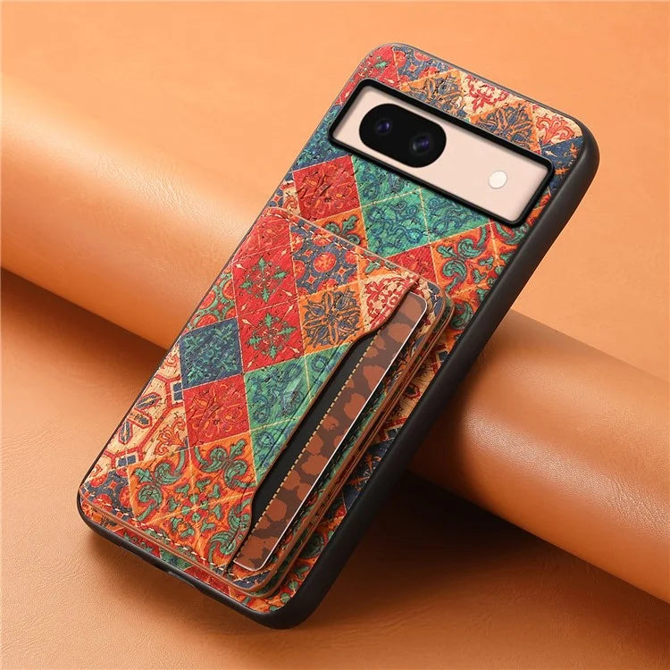 For Google Pixel 8a Case Leather Card Holder Phone Cover Floral Flower Pattern