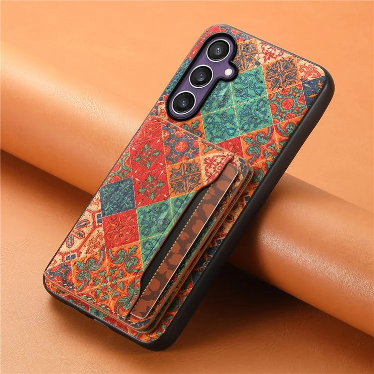 For Samsung Galaxy S23 FE Case with Card Holder Leather Flowers Pattern Phone Back Cover