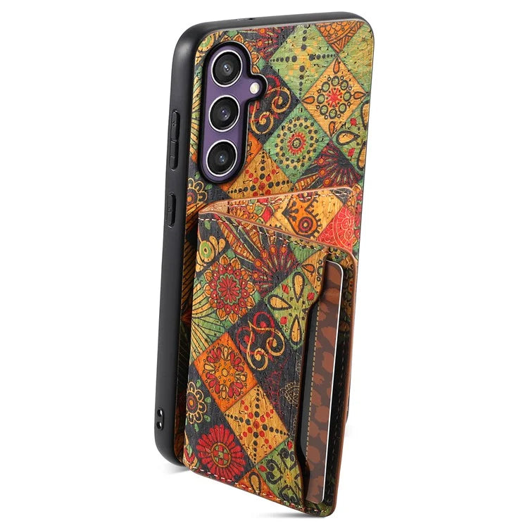 For Samsung Galaxy S23 FE Case with Card Holder Leather Flowers Pattern Phone Back Cover
