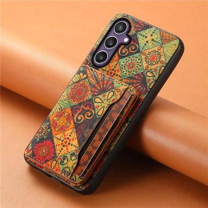 For Samsung Galaxy S23 FE Case with Card Holder Leather Flowers Pattern Phone Back Cover