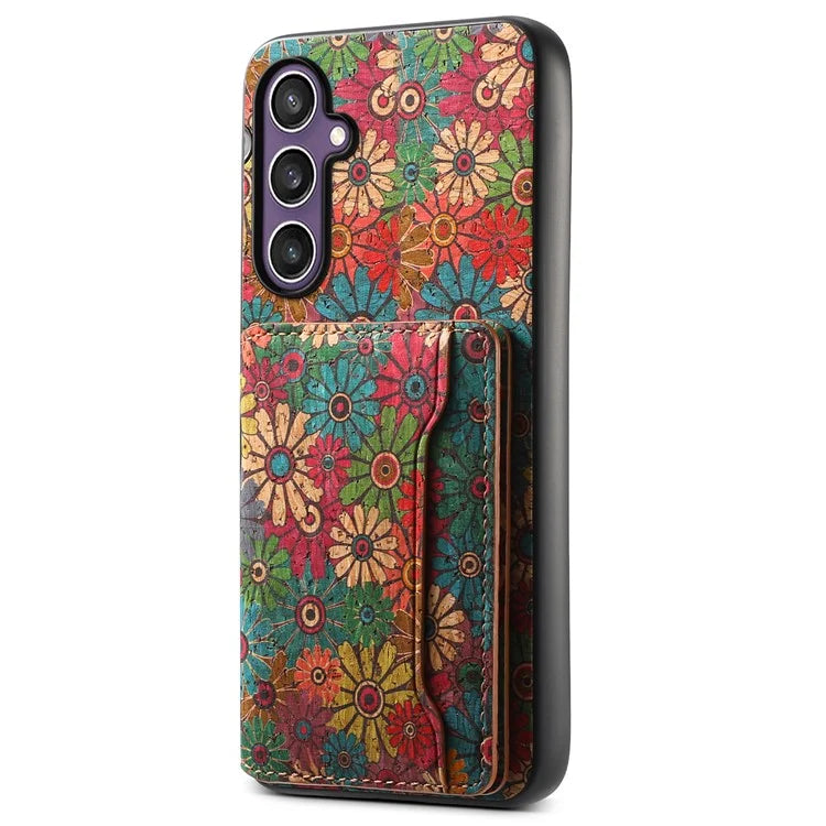 For Samsung Galaxy S23 FE Case with Card Holder Leather Flowers Pattern Phone Back Cover