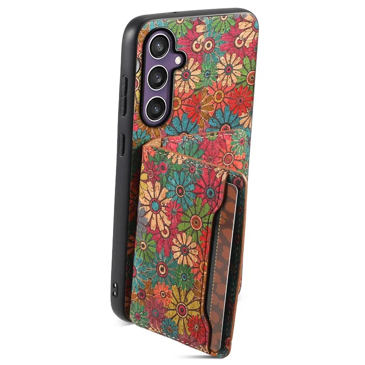 For Samsung Galaxy S23 FE Case with Card Holder Leather Flowers Pattern Phone Back Cover