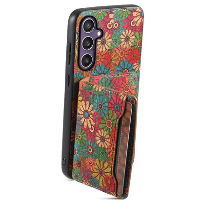 For Samsung Galaxy S23 FE Case with Card Holder Leather Flowers Pattern Phone Back Cover
