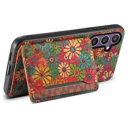For Samsung Galaxy S23 FE Case with Card Holder Leather Flowers Pattern Phone Back Cover