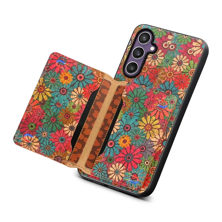 For Samsung Galaxy S23 FE Case with Card Holder Leather Flowers Pattern Phone Back Cover
