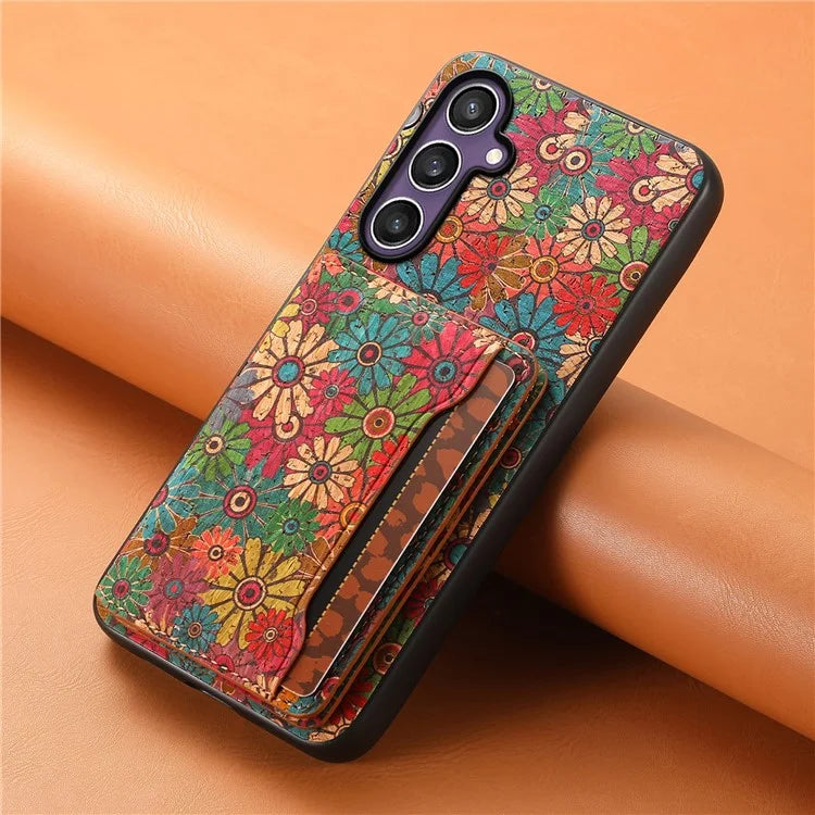 For Samsung Galaxy S23 FE Case with Card Holder Leather Flowers Pattern Phone Back Cover