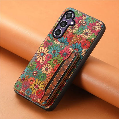 For Samsung Galaxy S23 FE Case with Card Holder Leather Flowers Pattern Phone Back Cover