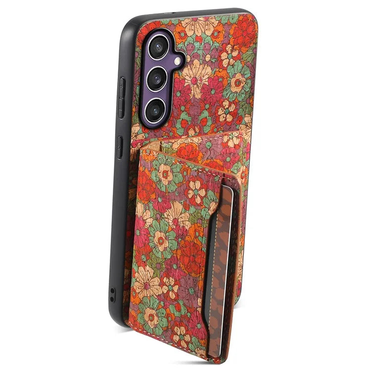 For Samsung Galaxy S23 FE Case with Card Holder Leather Flowers Pattern Phone Back Cover