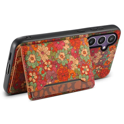For Samsung Galaxy S23 FE Case with Card Holder Leather Flowers Pattern Phone Back Cover