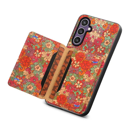 For Samsung Galaxy S23 FE Case with Card Holder Leather Flowers Pattern Phone Back Cover