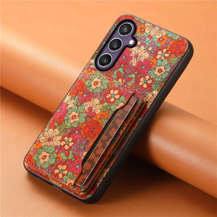 For Samsung Galaxy S23 FE Case with Card Holder Leather Flowers Pattern Phone Back Cover
