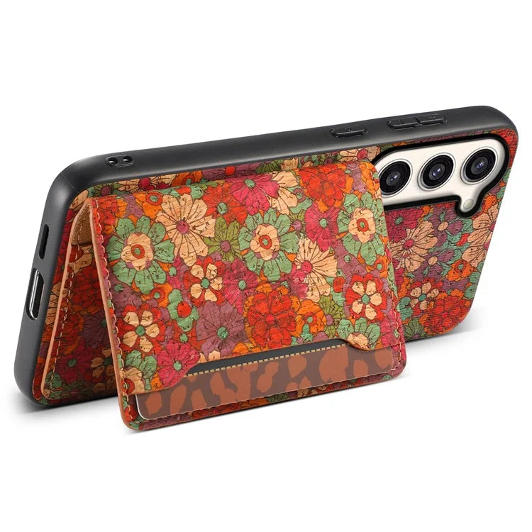 For Samsung Galaxy S23+ Case Floral Pattern Card Slot Kickstand Hybrid Phone Shell
