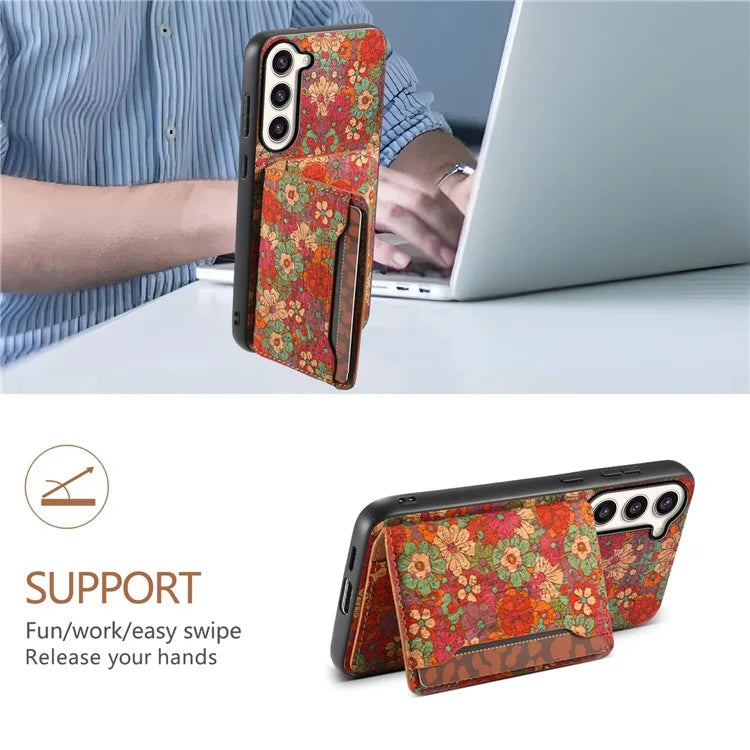 For Samsung Galaxy S23+ Case Floral Pattern Card Slot Kickstand Hybrid Phone Shell