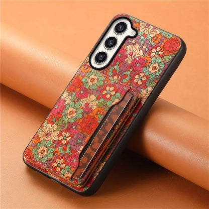 For Samsung Galaxy S23+ Case Floral Pattern Card Slot Kickstand Hybrid Phone Shell