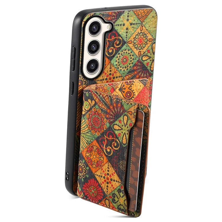 For Samsung Galaxy S23+ Case Floral Pattern Card Slot Kickstand Hybrid Phone Shell