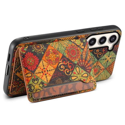 For Samsung Galaxy S23+ Case Floral Pattern Card Slot Kickstand Hybrid Phone Shell