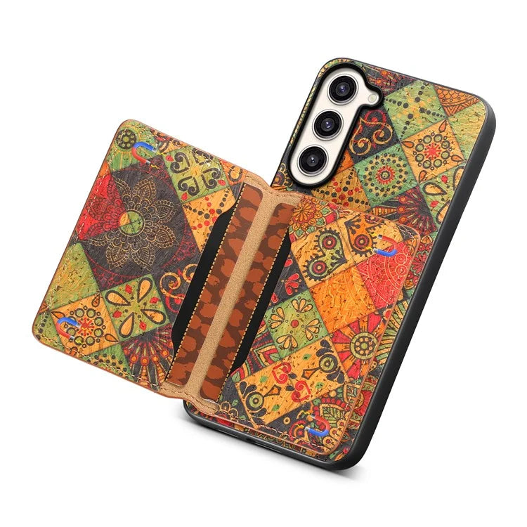 For Samsung Galaxy S23+ Case Floral Pattern Card Slot Kickstand Hybrid Phone Shell