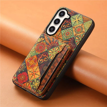 For Samsung Galaxy S23+ Case Floral Pattern Card Slot Kickstand Hybrid Phone Shell