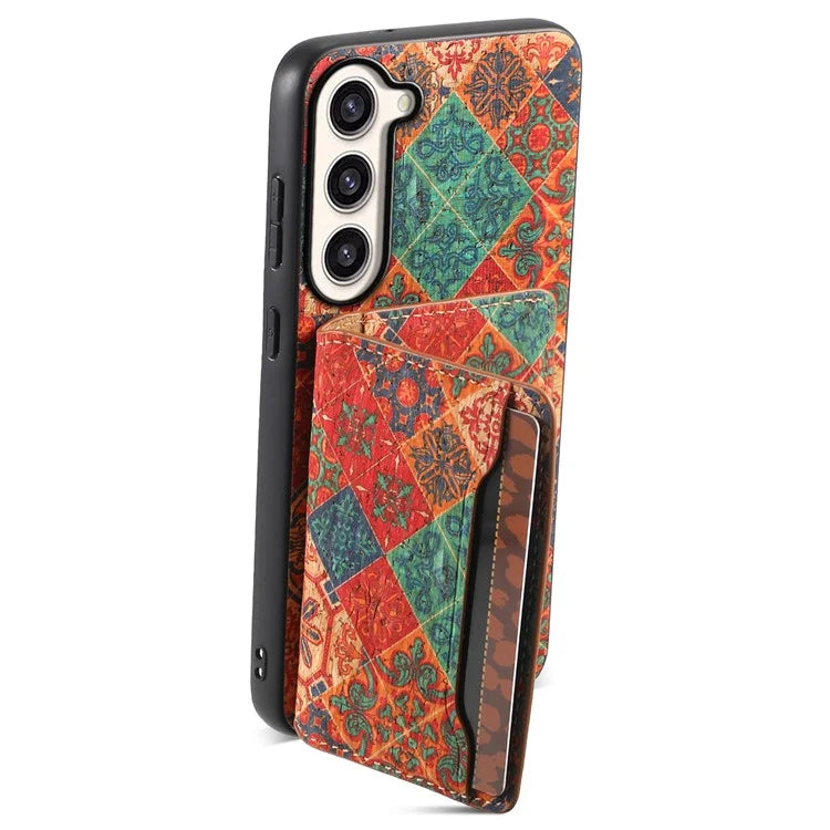 For Samsung Galaxy S23+ Case Floral Pattern Card Slot Kickstand Hybrid Phone Shell