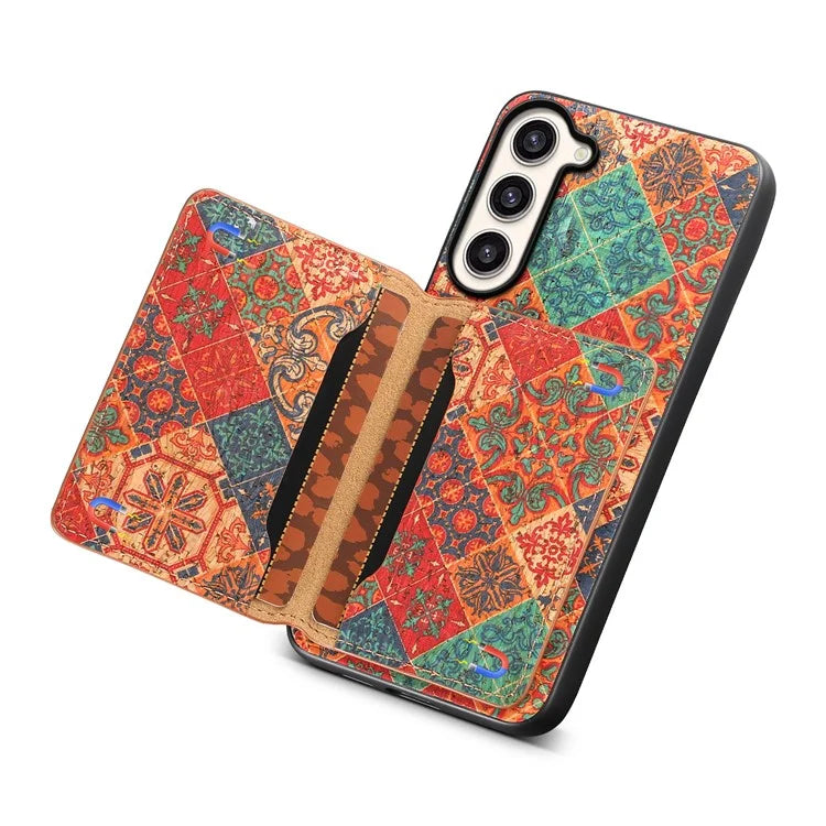 For Samsung Galaxy S23+ Case Floral Pattern Card Slot Kickstand Hybrid Phone Shell