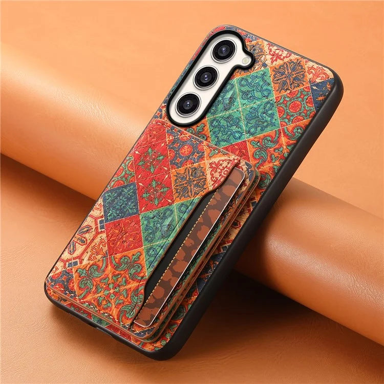 For Samsung Galaxy S23+ Case Floral Pattern Card Slot Kickstand Hybrid Phone Shell